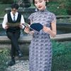 Dusty Blue Elastic Lace | Modern one-Pieces Qipao Dress(兰若) - Thumbnail Image 1