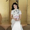 Ivory White Hand-Painted Bamboo | Neo-Chinese Dress(君竹) - Thumbnail Image 1
