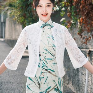 white lace|Versatile Qipao cardigan(青萤)