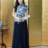 blue and white porcelain|Modern one-Pieces Qipao top(灀蓝) - Thumbnail Image 2