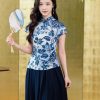 blue and white porcelain|Modern one-Pieces Qipao top(灀蓝) - Thumbnail Image 1