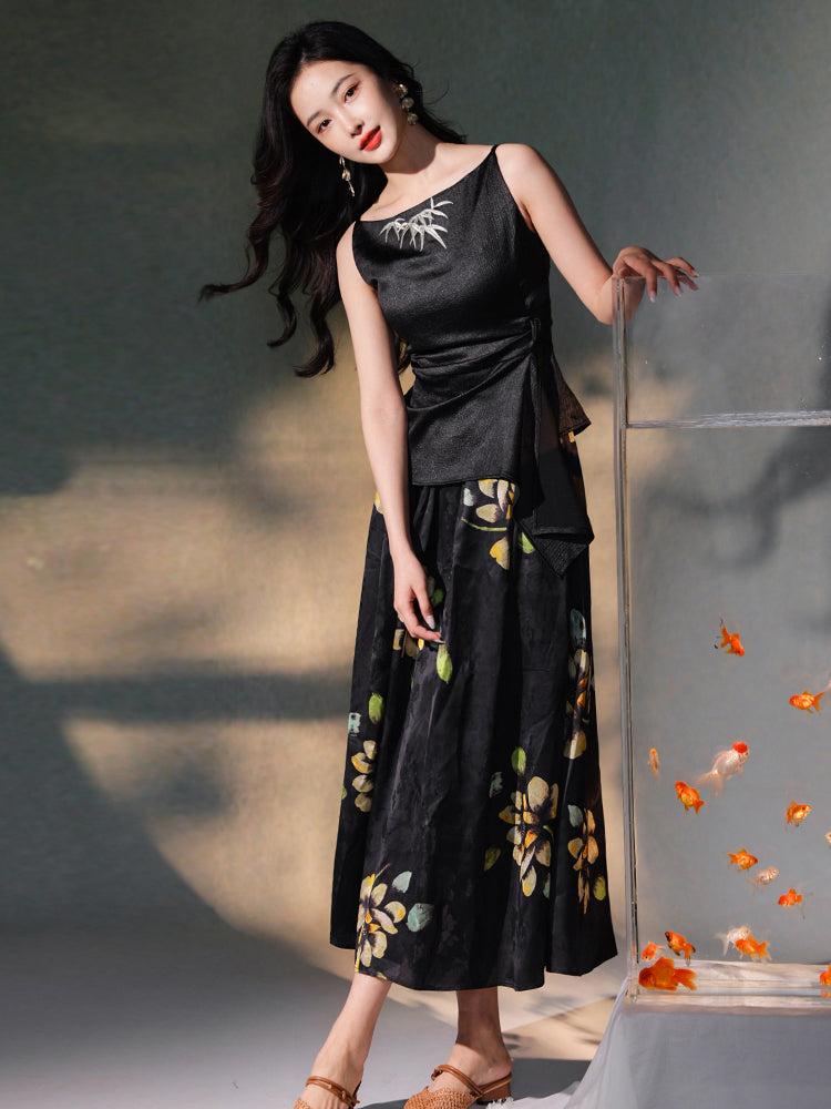 Ink-Black | Flowing Maxi Skirt(莲珂) - Image 7