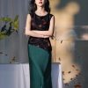 Flower color on black background|pleated Qipao a sleeveless garment(云笺) - Thumbnail Image 4