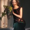 Flower color on black background|pleated Qipao a sleeveless garment(云笺) - Thumbnail Image 10