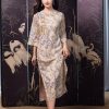 Apricot-White Relaxed Fit| Modern one-Pieces Qipao Dress(鞠依) - Thumbnail Image 3