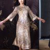 Apricot-White Relaxed Fit| Modern one-Pieces Qipao Dress(鞠依) - Thumbnail Image 6