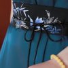 Peacock Blue Silk Satin Artisanal Embroidery | Neo-Chinese Dress (莞莞) - Thumbnail Image 6