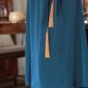 Peacock Blue Silk Satin Artisanal Embroidery | Neo-Chinese Dress (莞莞) - Thumbnail Image 7