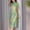 Tender Green Embroidered Lily Orchid | Modern one-Pieces Qipao Dress (杳卿) - Thumbnail Image 6