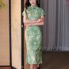 Tender Green Embroidered Lily Orchid | Modern one-Pieces Qipao Dress (杳卿) - Thumbnail Image 7