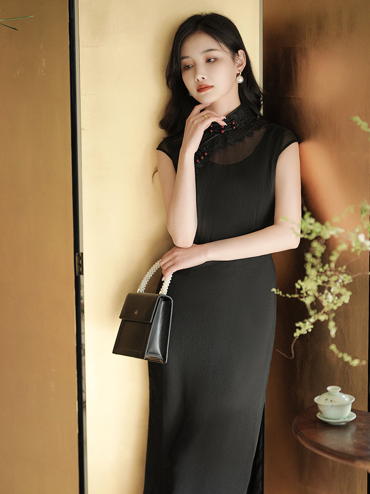 Refined Ink Black Sophistication | Modern one-Pieces Qipao Dress (扶芳) - Image 2