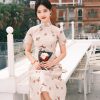 Warm Apricot Round-Collar A-Line | Qipao Dress(蝶戏) - Thumbnail Image 2