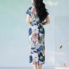 Floral Linen-Textured Chiffon | Modern one-Pieces Qipao Dress (梦虞) - Thumbnail Image 9