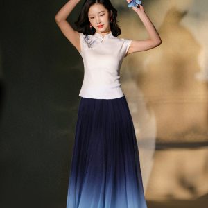 White|Orchid Embroidery Modern one-Pieces Qipao blouse(令娴)