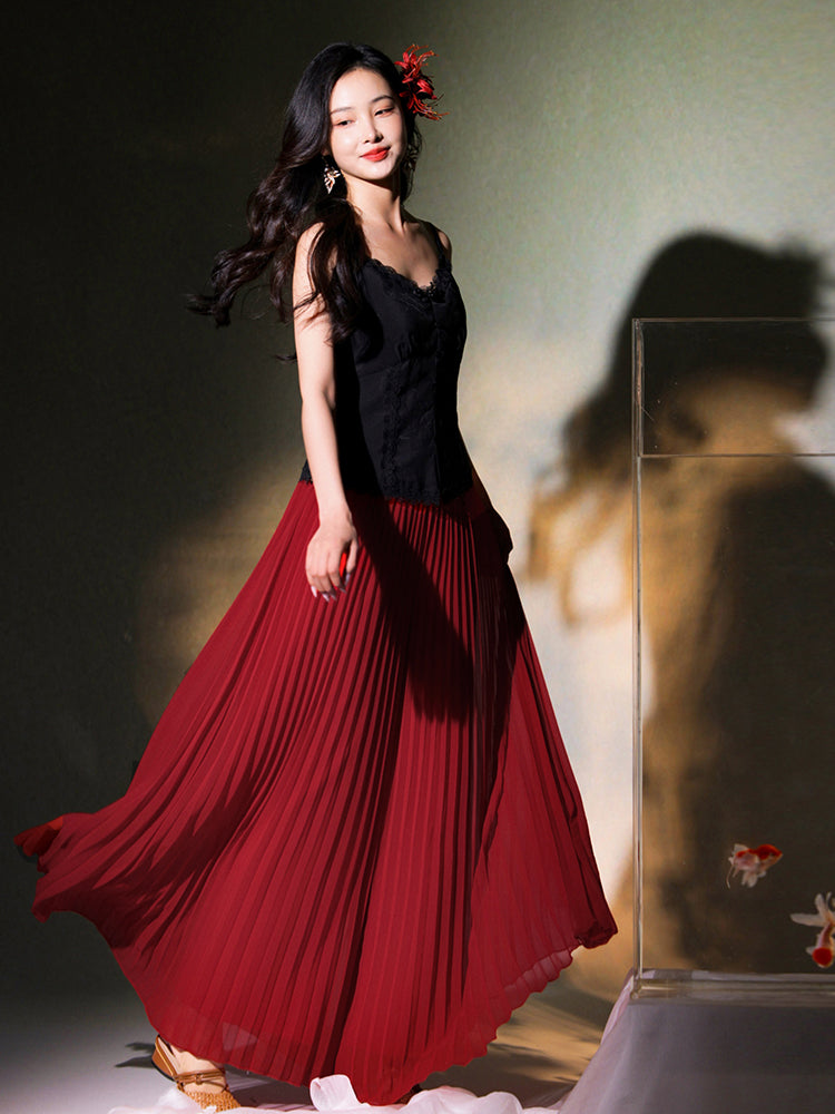 Vibrant Red|Modern Pleated Trousers(舒影) - Image 3