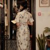 Milky white Butterfly Print | Modern one-Pieces Qipao Dress (蝶涯) - Thumbnail Image 9