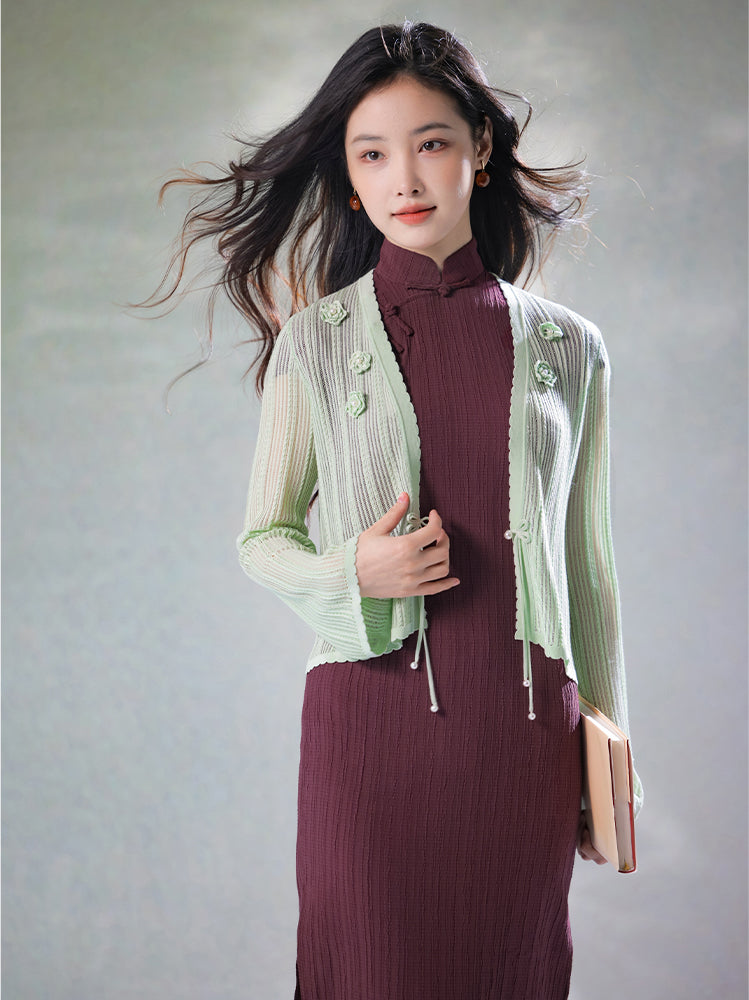 Knit Crochet|Micro Flared Sleeves Knit Cardigan(倾黎) - Image 13