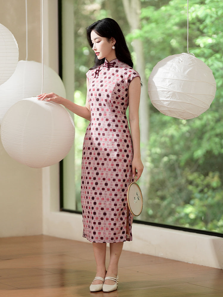 Botanical-dyed geometric prints  | Modern one-Pieces Qipao Dress(念辞) - Image 3