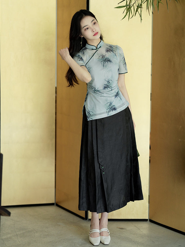 mint green|Modern one-Pieces Qipao top(竹青) - Image 2