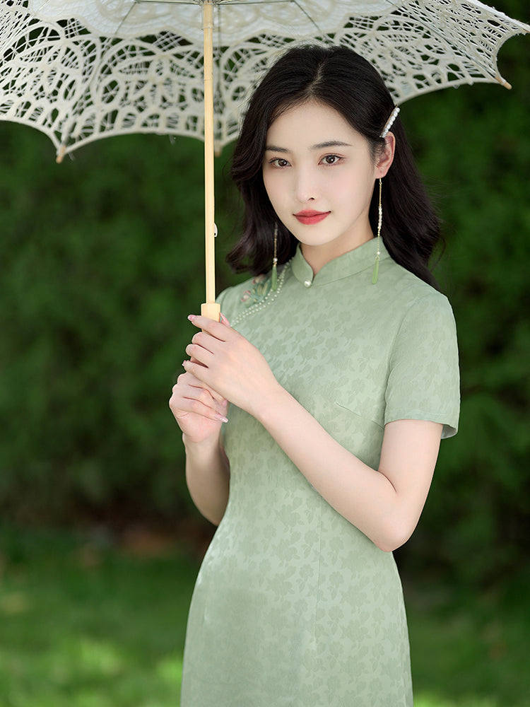Pea - Green|Modern one-Pieces Qipao dress(陇月) - Image 2