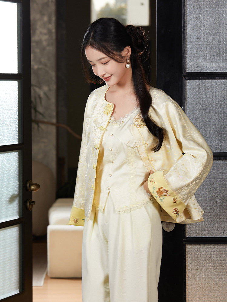 Vintage-Inspired Republic Era Schoolgirl Dress  | Velvet Cheongsam Top(琳悦) - Image 4
