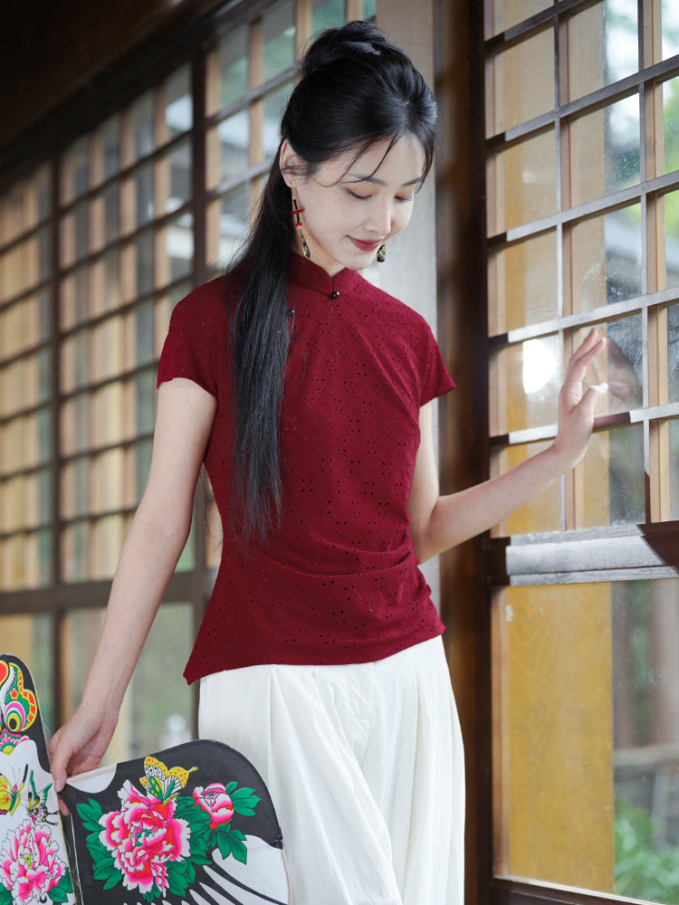 reddish color|Modern one-Pieces Qipao top(胭华) - Image 4