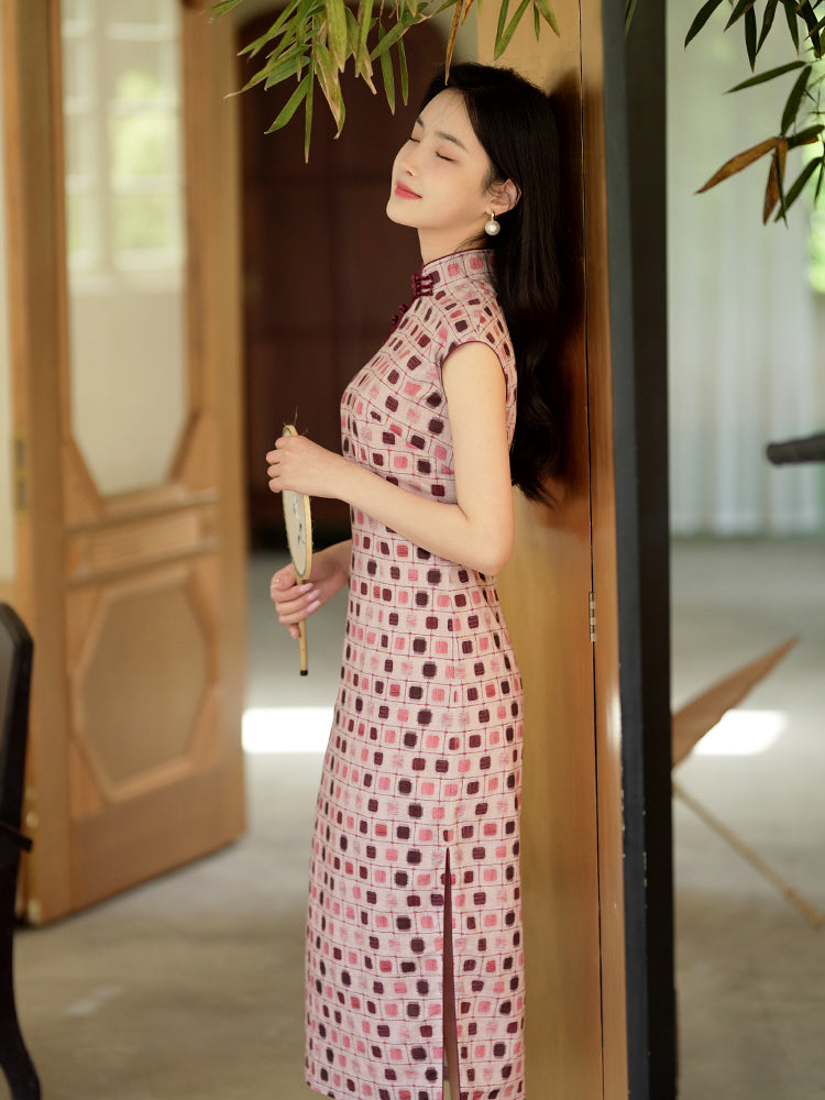 Botanical-dyed geometric prints  | Modern one-Pieces Qipao Dress(念辞) - Image 4