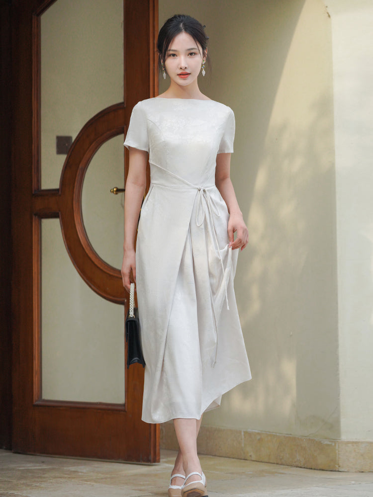 ivory white|Modern one-Pieces Qipao Dress(拢月) - Image 5