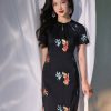 Black satin|Embroidered two-tone goldfish|Modern one-Pieces Qipao Dress(锦秀) - Thumbnail Image 5