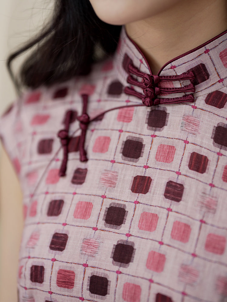 Botanical-dyed geometric prints  | Modern one-Pieces Qipao Dress(念辞) - Image 5