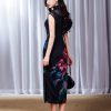 Black Ground with Floral Motifs | Modern one-Pieces Qipao Dress(晚俪) - Thumbnail Image 5