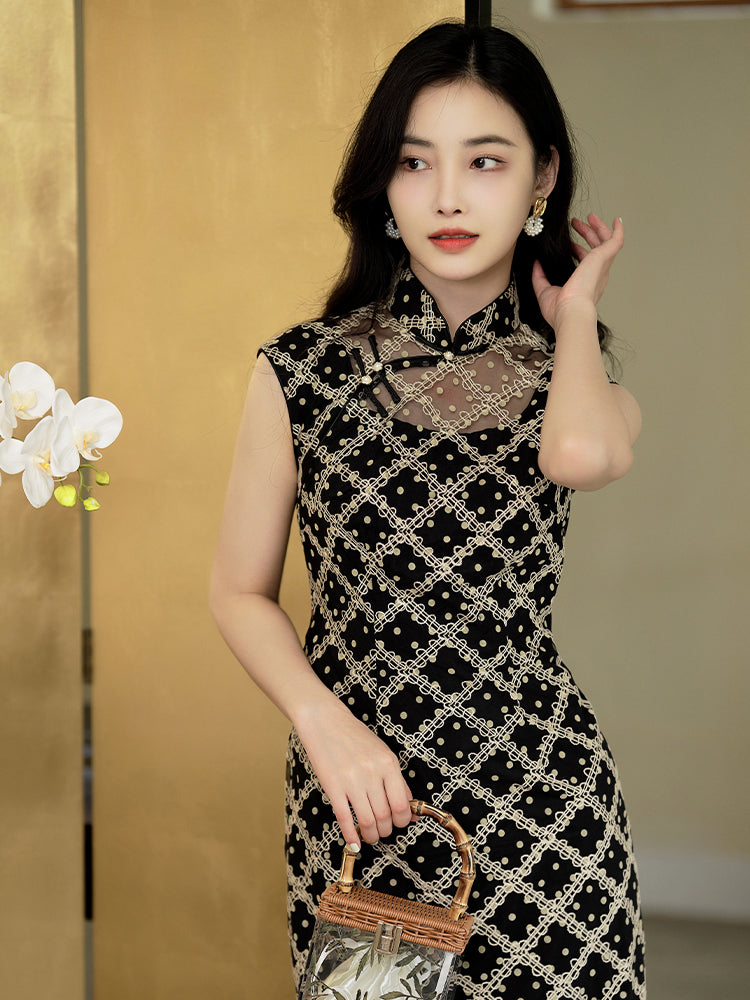 Caramel Diamond Lattice lace | Modern one-Pieces Qipao Dress(晗香) - Image 5
