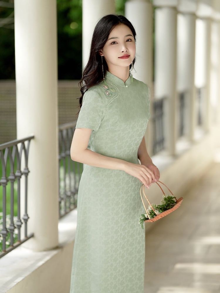 Pea - Green|Modern one-Pieces Qipao dress(陇月) - Image 7
