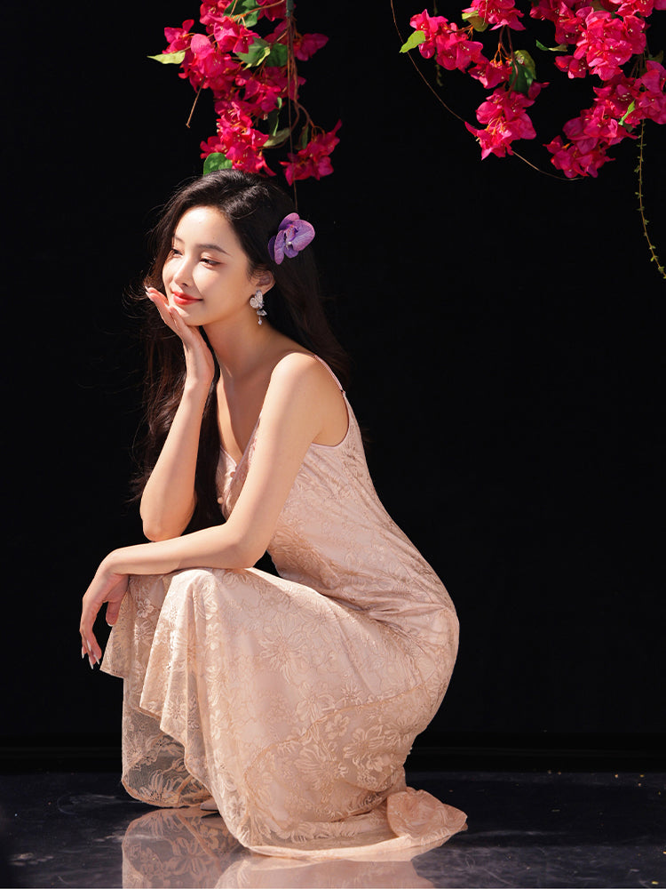 Peach-Tinted Camellia Embroidery | Slip Mermaid Gown(妤婉) - Image 6