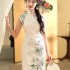 Botanical-Dyed Ivory Silk Satin | Modern one-Pieces Qipao Dress (青韵) - Thumbnail Image 6