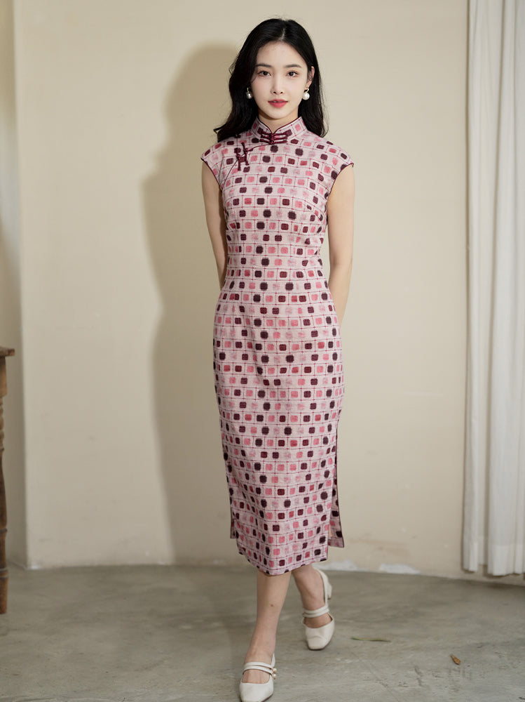 Botanical-dyed geometric prints  | Modern one-Pieces Qipao Dress(念辞) - Image 6