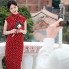 dark red polka dot|Modern one-Pieces Qipao Dress(舒萌) - Thumbnail Image 8