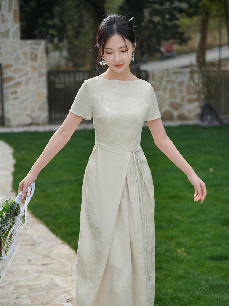 ivory white|Modern one-Pieces Qipao Dress(拢月) - Image 8