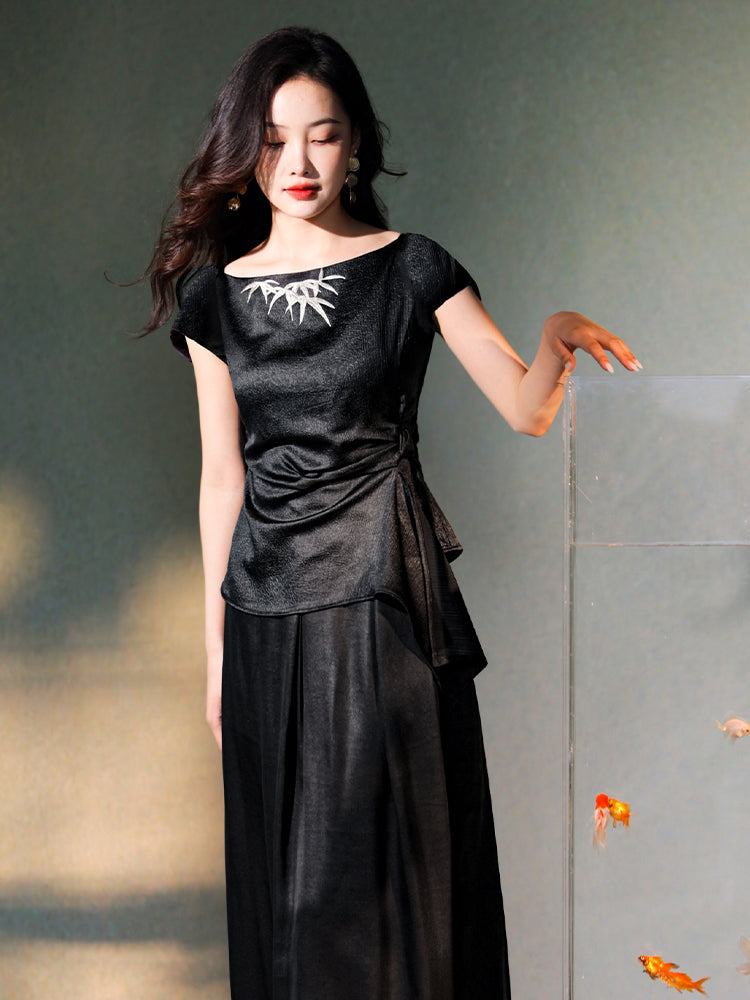 ink Black Silk Embroidered  | Sleeveless Camisole(墨莞) - Image 7