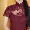 Burgundy Lace Embroidery | Modern one-Pieces Qipao Dress(绯颜) - Thumbnail Image 7