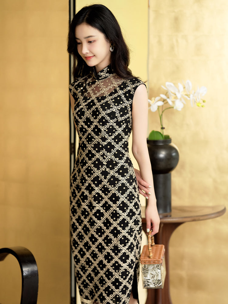Caramel Diamond Lattice lace | Modern one-Pieces Qipao Dress(晗香) - Image 7