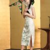 Botanical-Dyed Ivory Silk Satin | Modern one-Pieces Qipao Dress (青韵) - Thumbnail Image 8