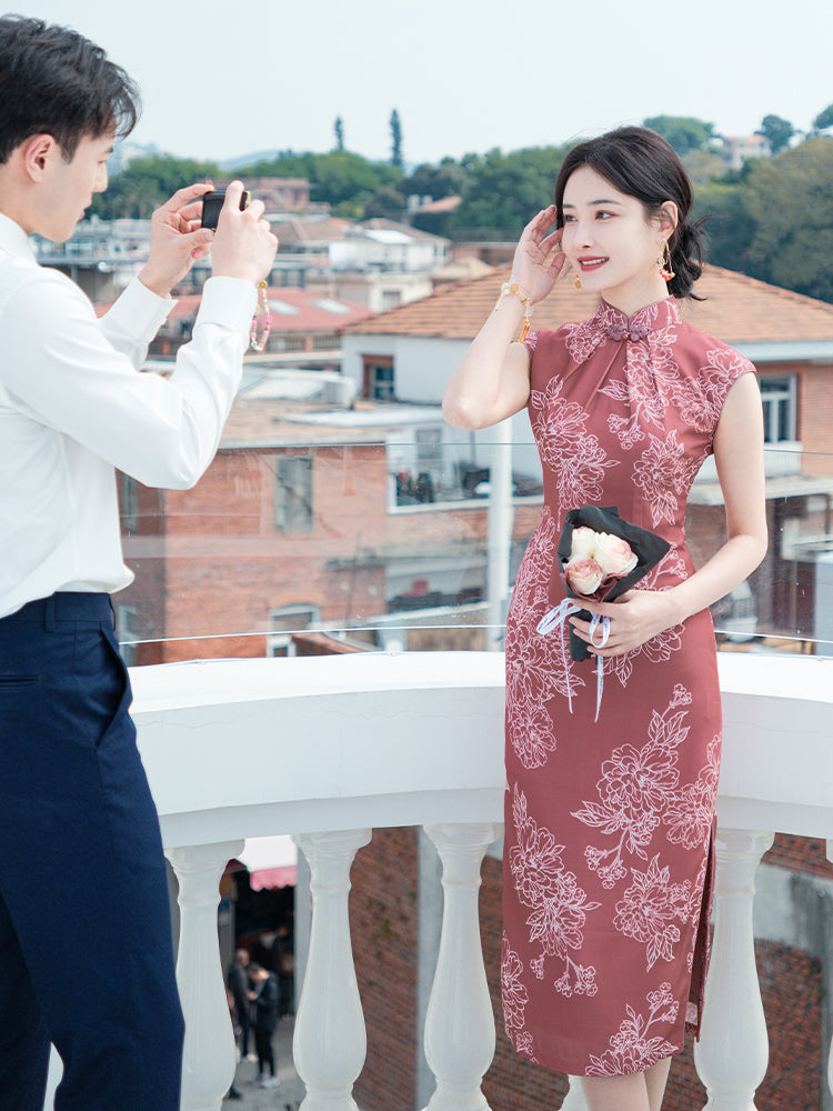 Leather Pink|Modern one-Pieces Qipao Dress(相思子) - Image 9