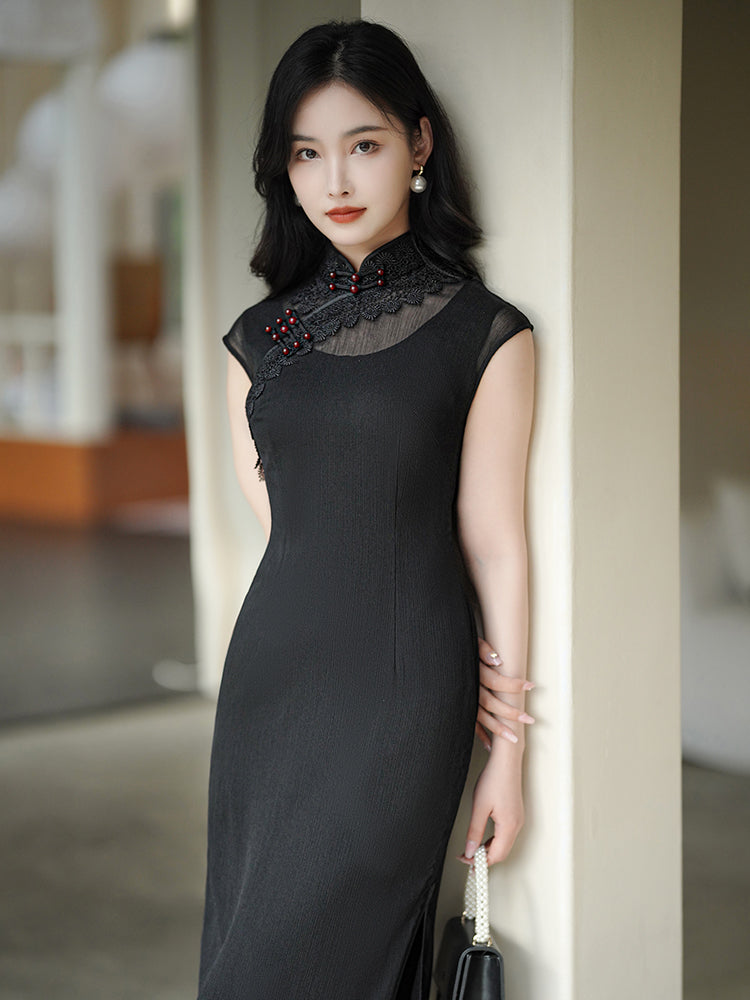 Refined Ink Black Sophistication | Modern one-Pieces Qipao Dress (扶芳) - Image 8