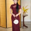 Burgundy Lace Embroidery | Modern one-Pieces Qipao Dress(绯颜) - Thumbnail Image 8