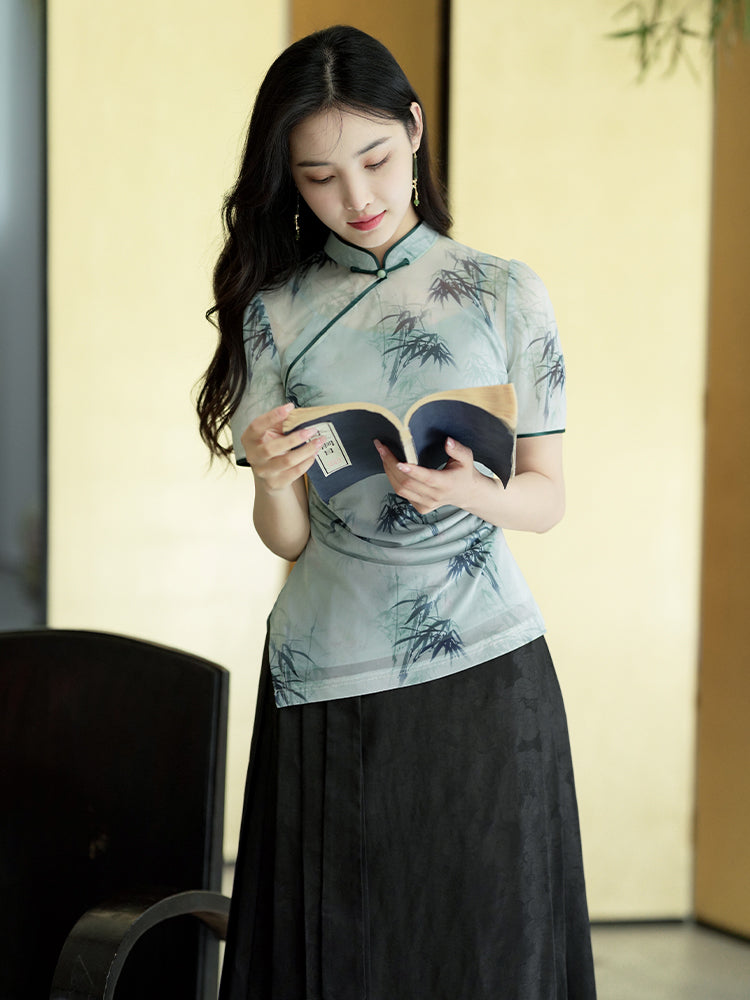 mint green|Modern one-Pieces Qipao top(竹青) - Image 8