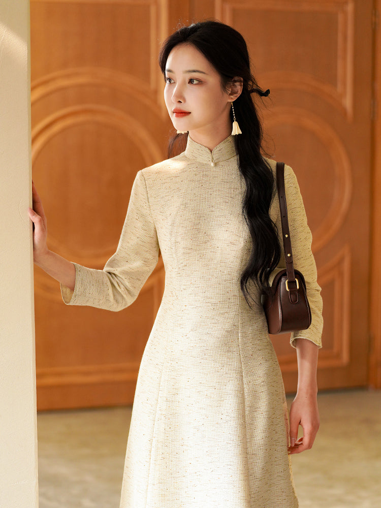 Champagne Gold Linen-Blend | A-Line Dress(南风) - Image 7