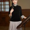 Vintage-Inspired Republic Era Schoolgirl Dress  | Velvet Cheongsam Top(徽茵) - Thumbnail Image 9