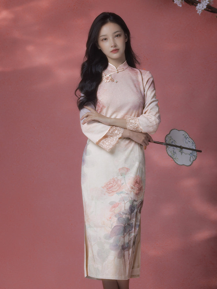 Rose Placement Print | Modern one-Pieces Qipao Dress(瑰颜) - Image 9