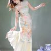 Colorful Lotus Flower Cotton and Linen Embroidery|Modern one-Pieces Qipao Dress(菡裳) - Thumbnail Image 10